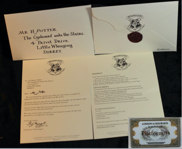 Carta aceptación Hogwarts Harry Potter